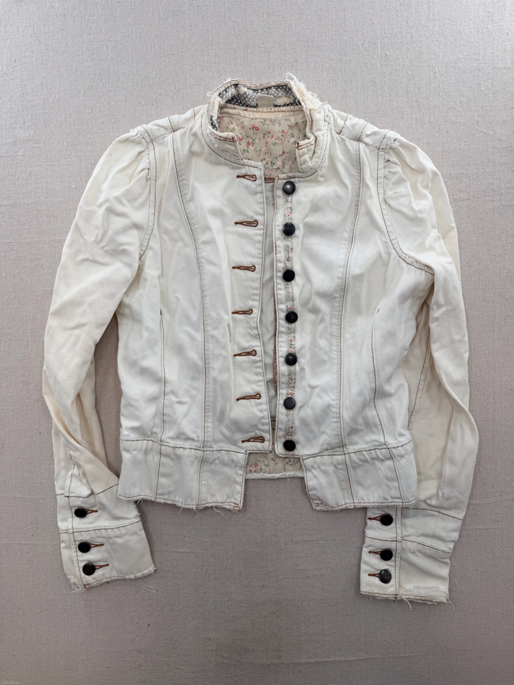 Women's Cream Military-Style Button Jacket